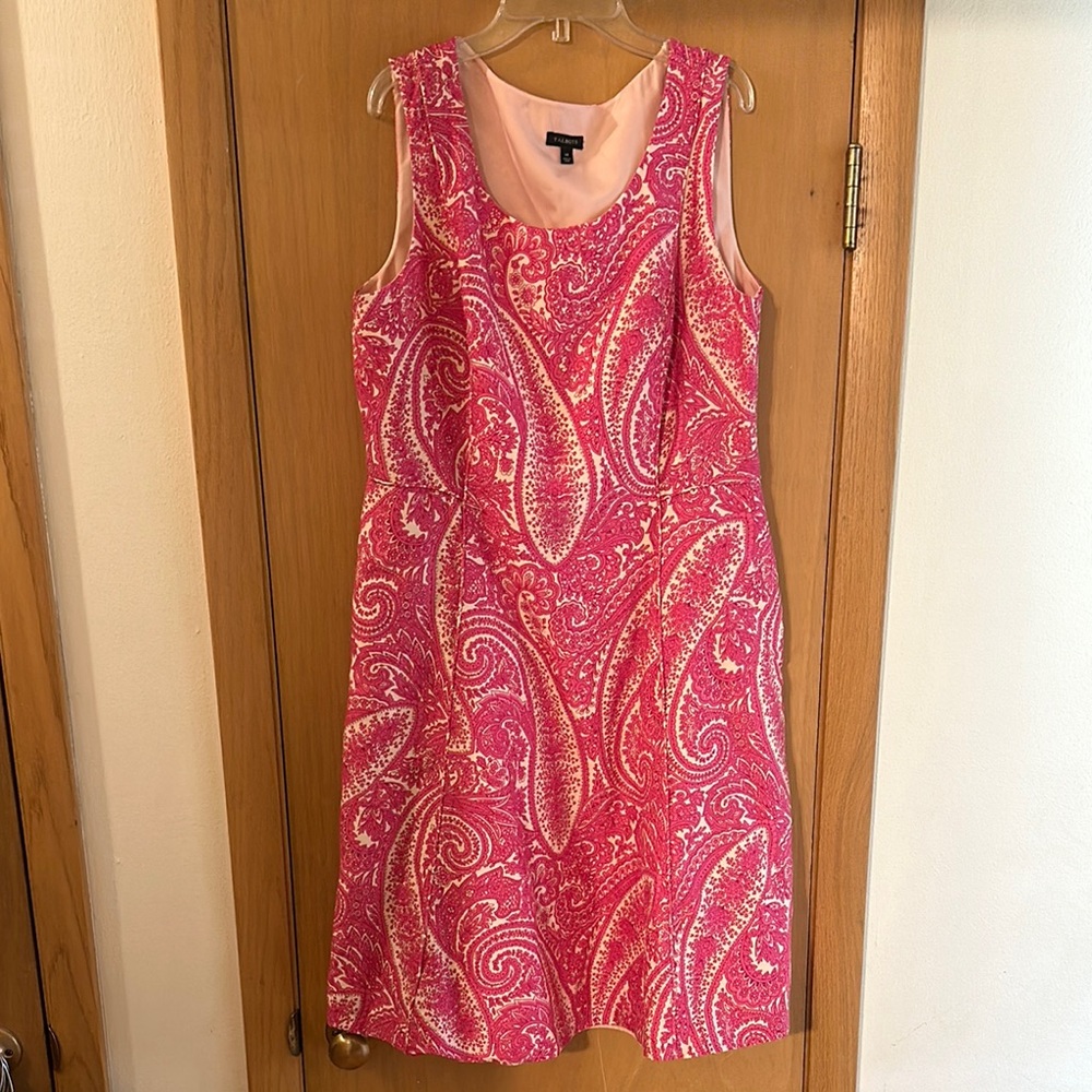 Talbots Women’s Paisley Print Sleeveless Dress Cotton Silk Pink White Size 14